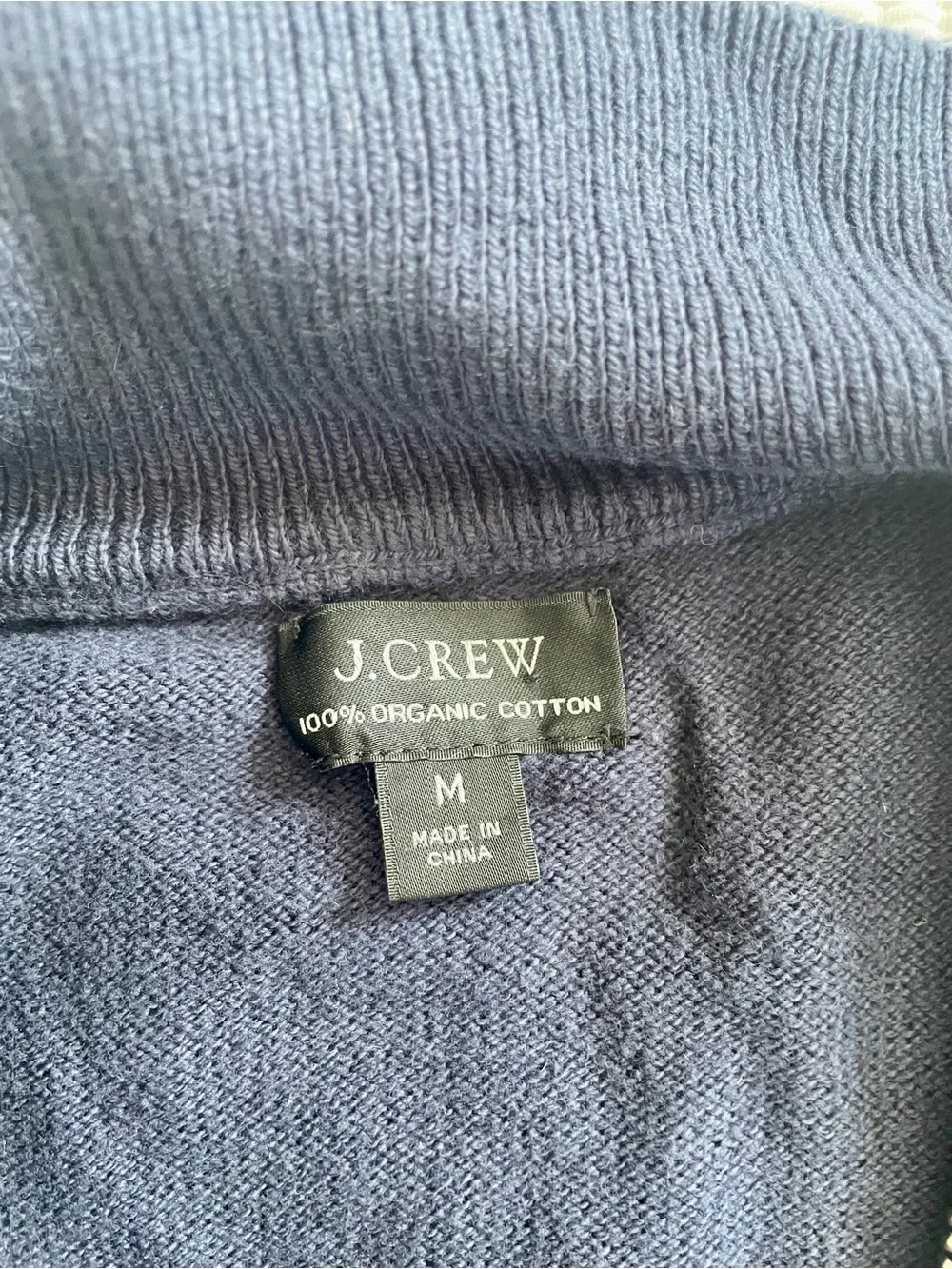 J. Crew Men's Organic Cotton Navy Quarter Zip Sweater
